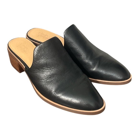 Crown Vintage Shoes - Slip On Black Leather Mules Womens 9 Crown Vintage Rydel Block Heel Pointed Toe